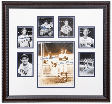 1950s New York Yankees Multi Signed (8) Signature Framed 20x18" Collage Including Mickey Mantle, Berra, Dickey, Ford and Others (JSA LOA)